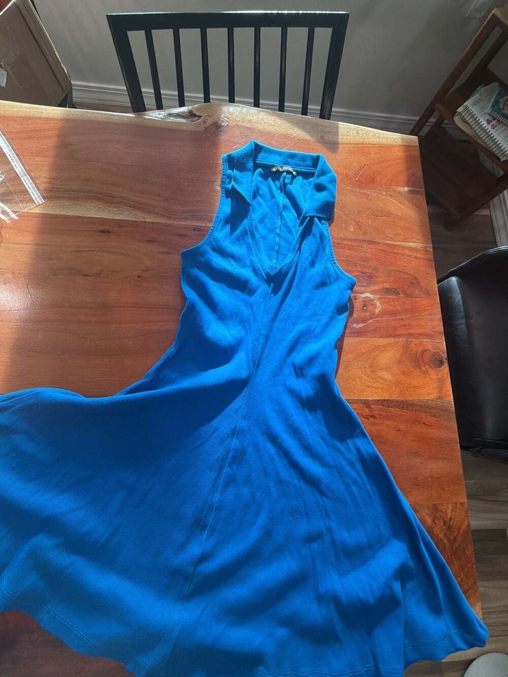 Zara Blue Collared Ribbed Skater Dress Size S